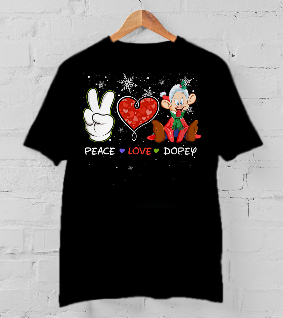 Peace Love Dopey Holiday Christmas Snowflakes T-Shirt