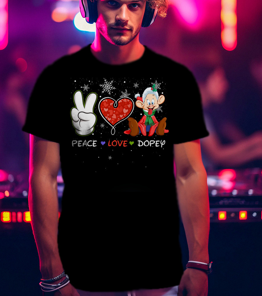 Peace Love Dopey Holiday Christmas Snowflakes T-Shirt