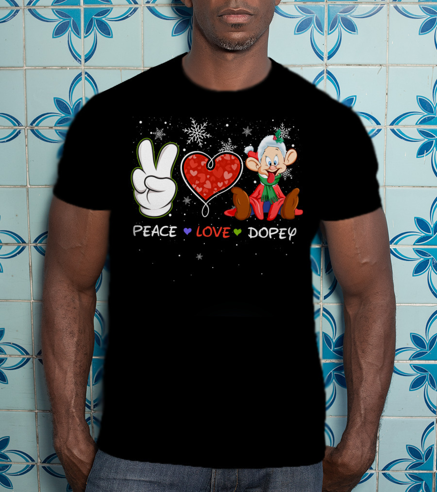 Peace Love Dopey Holiday Christmas Snowflakes T-Shirt