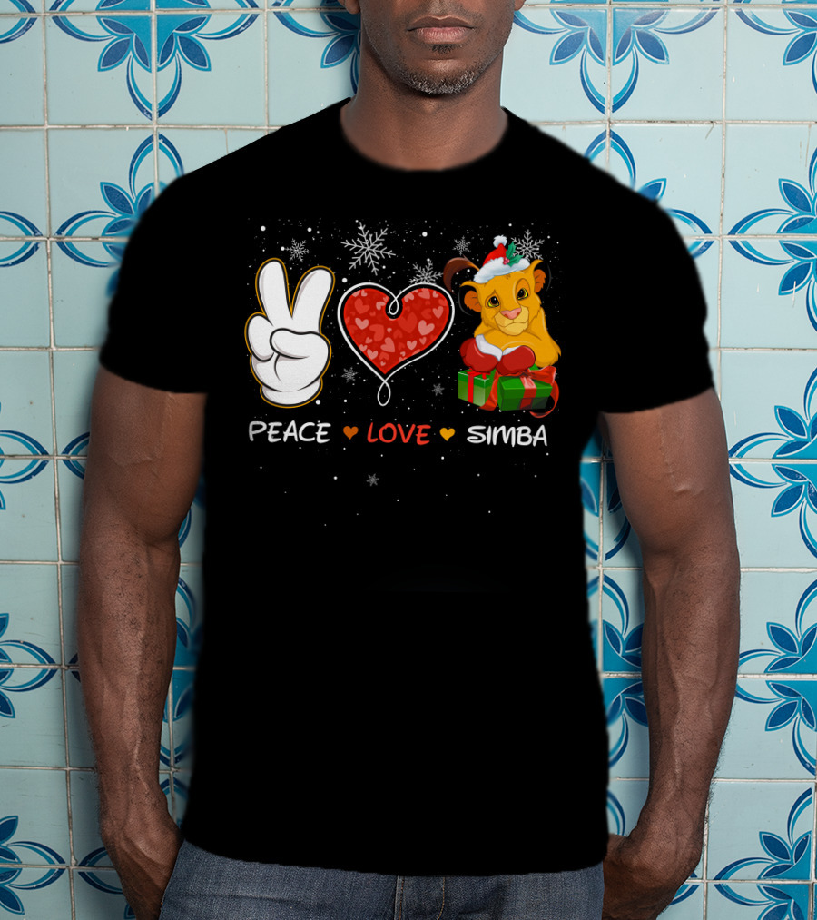Peace Love Simba Christmas Gift Snowflakes T-Shirt