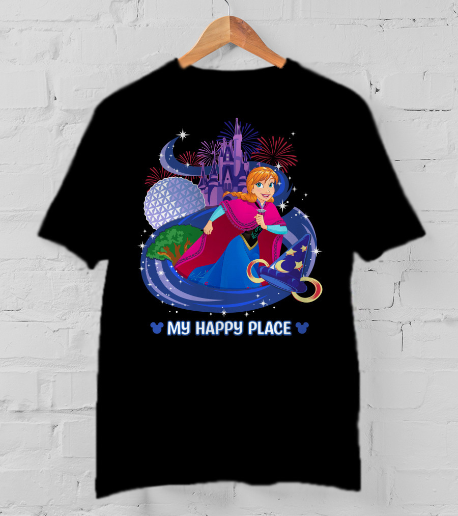 My Happy Place Anna Disney Parks Fireworks And Spaceship Earth T-Shirt