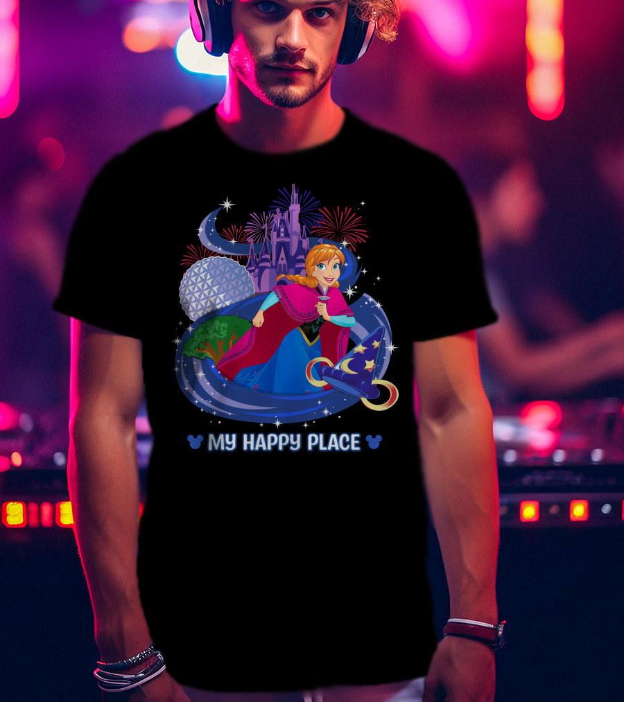My Happy Place Anna Disney Parks Fireworks And Spaceship Earth T-Shirt
