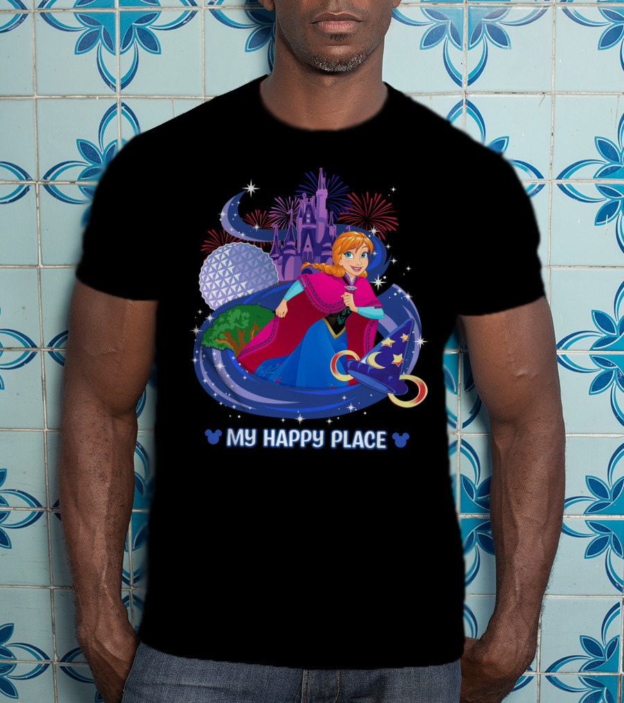 My Happy Place Anna Disney Parks Fireworks And Spaceship Earth T-Shirt