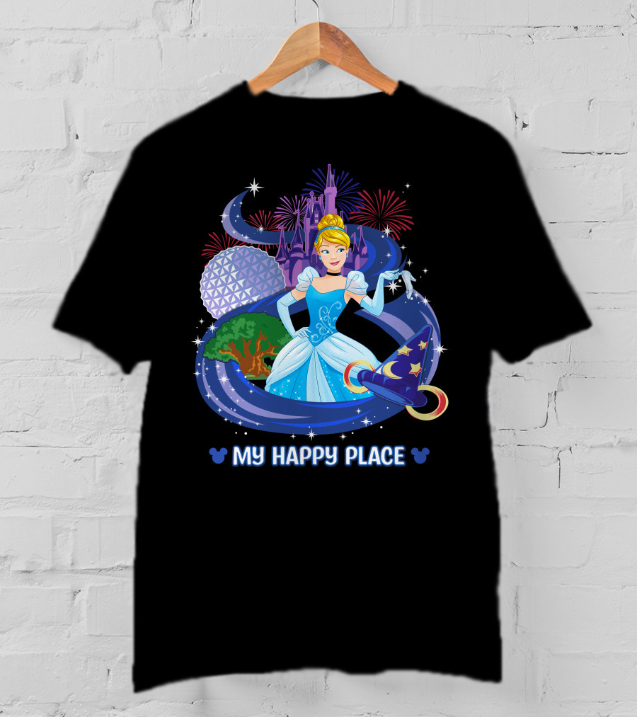 Cinderella My Happy Place Disney Castle Fireworks Epcot Sorcerer Hat T-Shirt