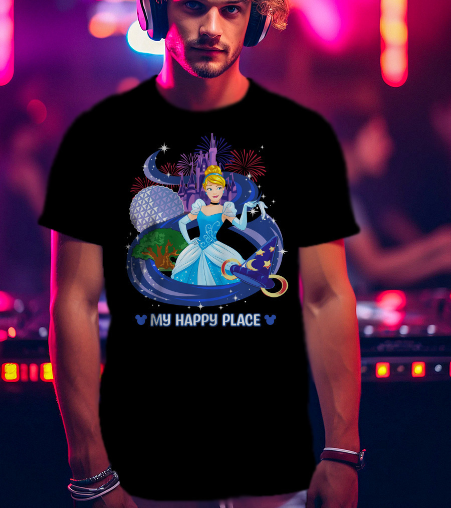 Cinderella My Happy Place Disney Castle Fireworks Epcot Sorcerer Hat T-Shirt