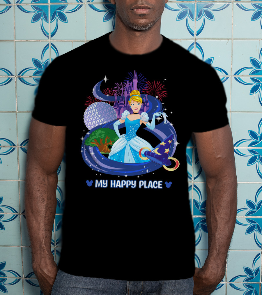 Cinderella My Happy Place Disney Castle Fireworks Epcot Sorcerer Hat T-Shirt