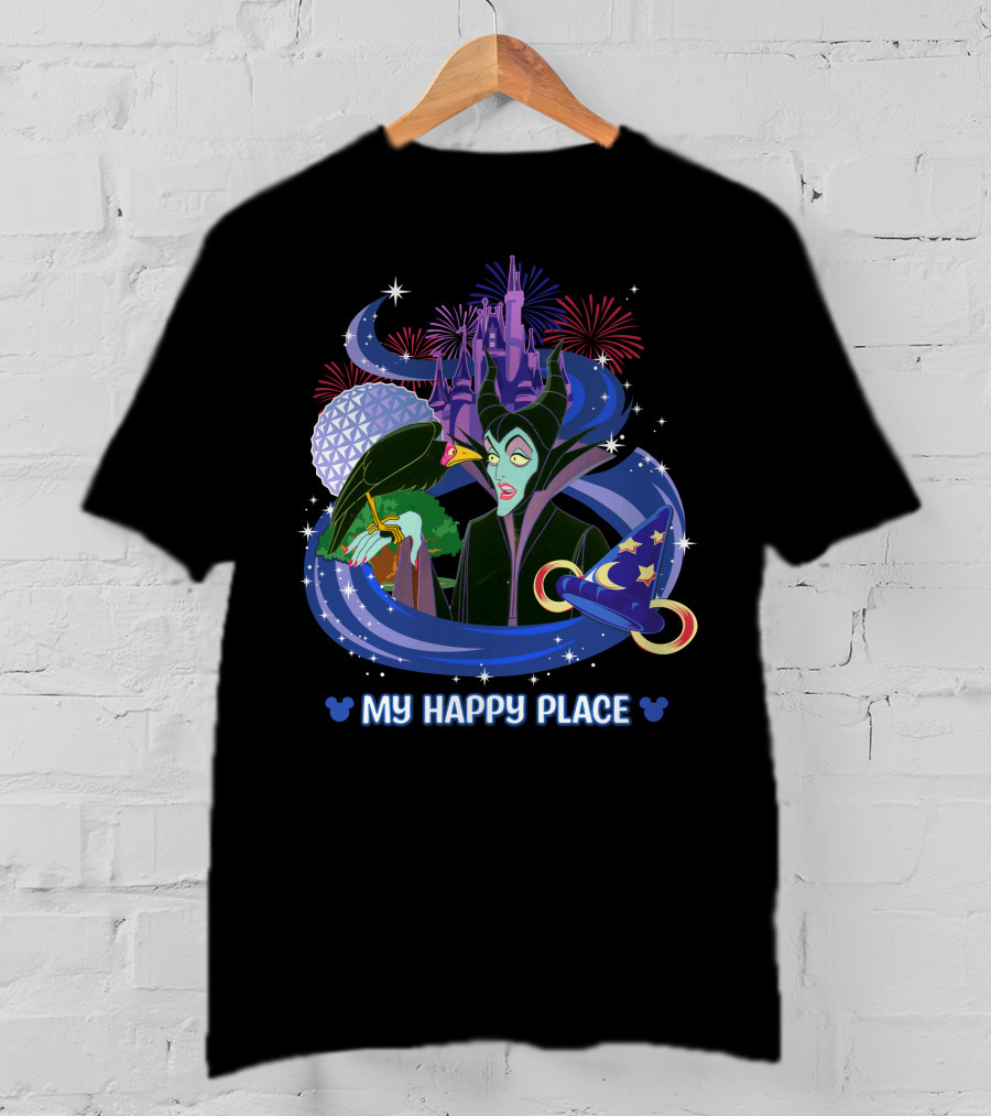 My Happy Place Maleficent Disney Castle Fireworks Magic Hat T-Shirt