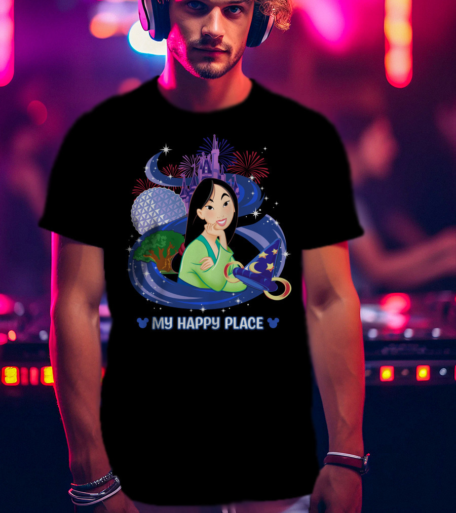 Mulan My Happy Place With Fireworks And Disney World Elements T-Shirt