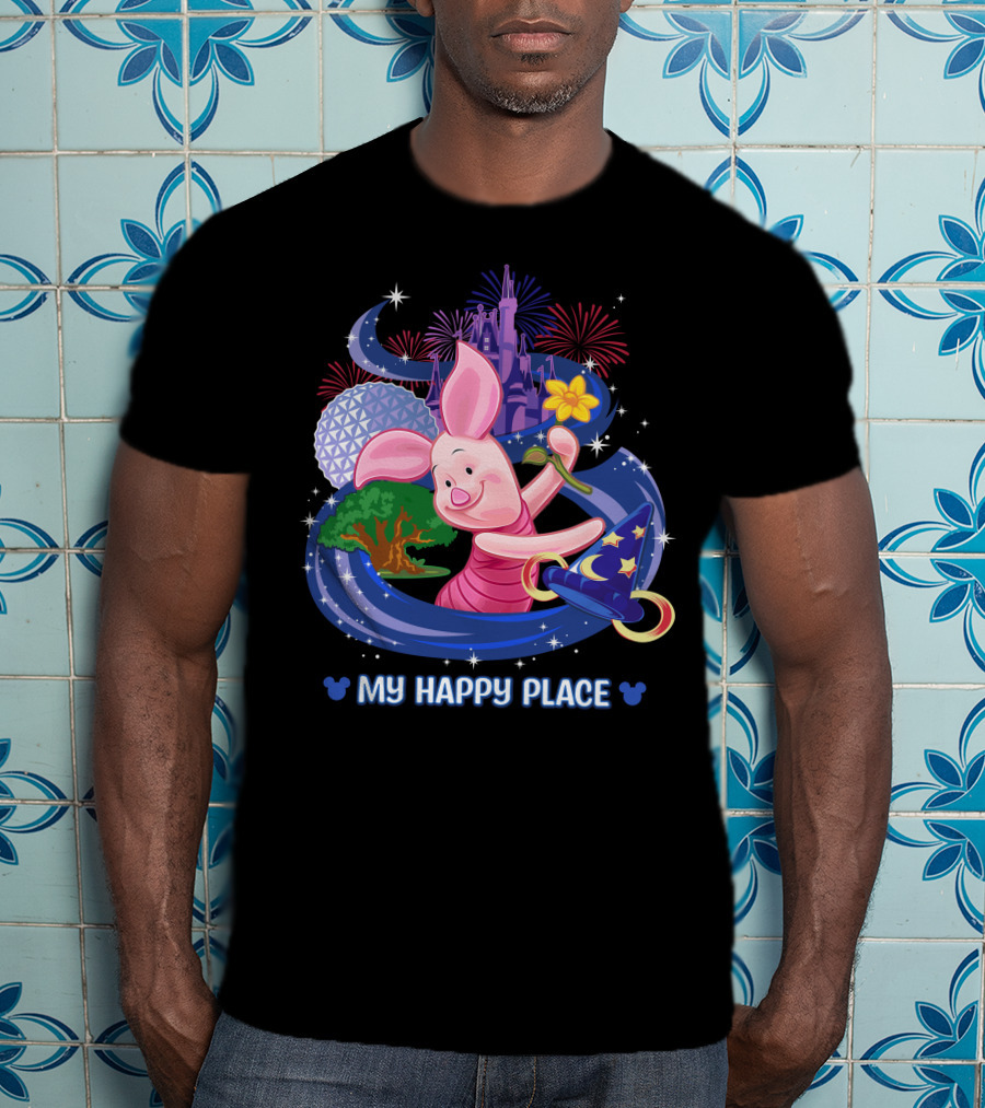Piglet My Happy Place Disney Epcot Castle Fireworks T-Shirt