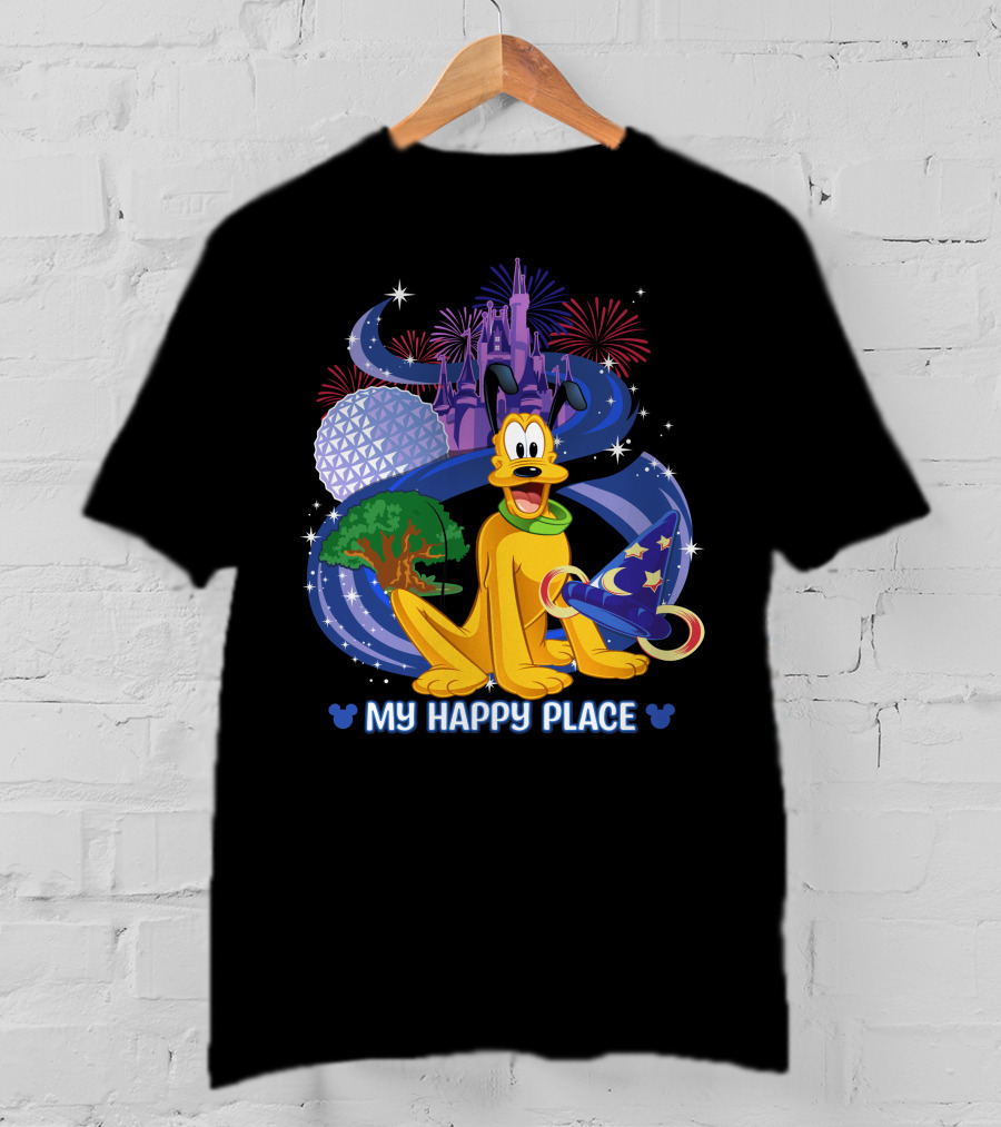 My Happy Place Pluto Disneyland Castle Fireworks Magic Hat T-Shirt