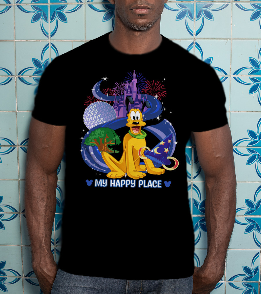 My Happy Place Pluto Disneyland Castle Fireworks Magic Hat T-Shirt