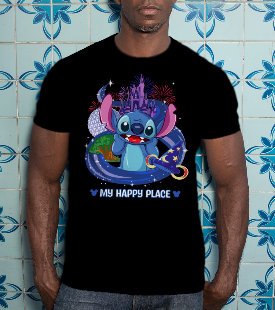 Stitch Disney My Happy Place Fireworks Castle Hat T-Shirt