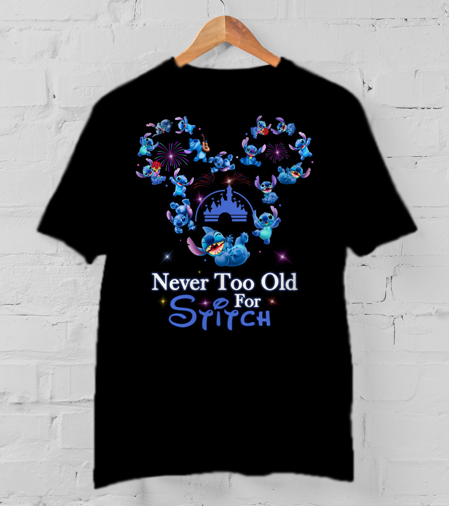 Never Too Old For Stitch Fireworks Castle Disney T-Shirt