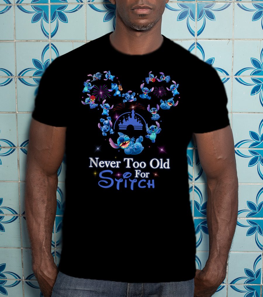 Never Too Old For Stitch Fireworks Castle Disney T-Shirt