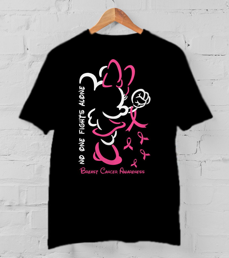 No One Fights Alone Minnie Breast Cancer Awareness T-Shirt