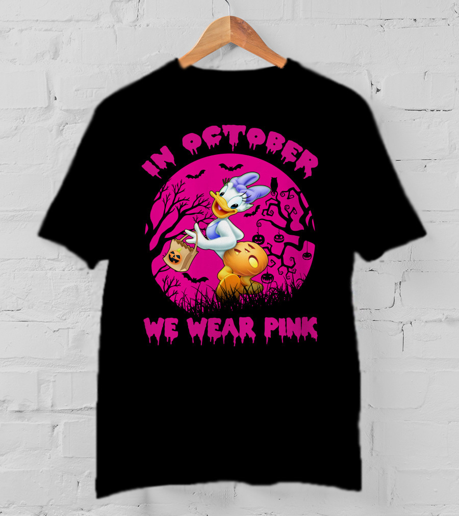 In October We Wear Pink Daisy Duck Halloween Theme T-Shirt