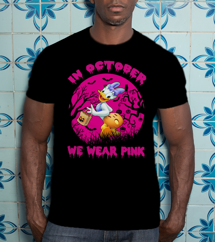 In October We Wear Pink Daisy Duck Halloween Theme T-Shirt