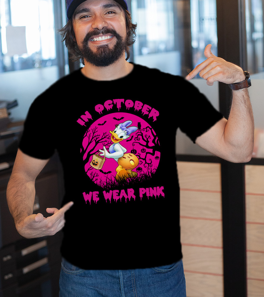 In October We Wear Pink Daisy Duck Halloween Theme T-Shirt