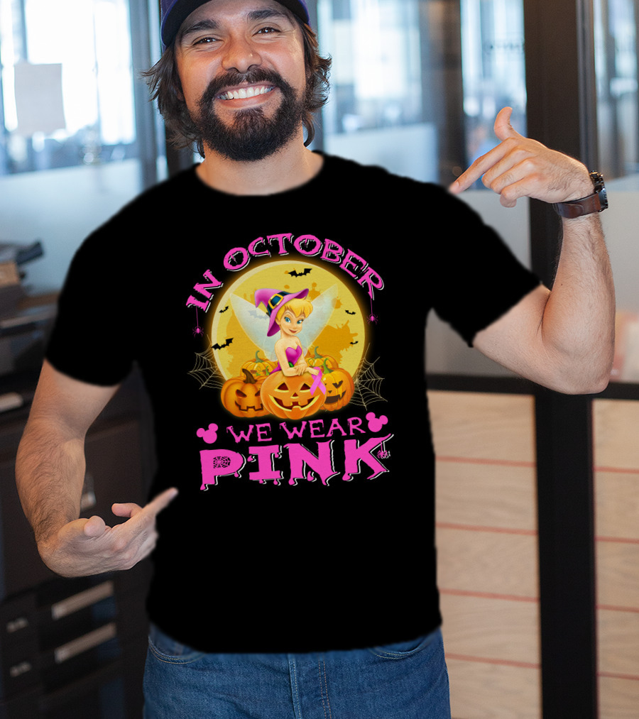 Tinker Bell In October We Wear Pink Halloween Pumpkins T-Shirt