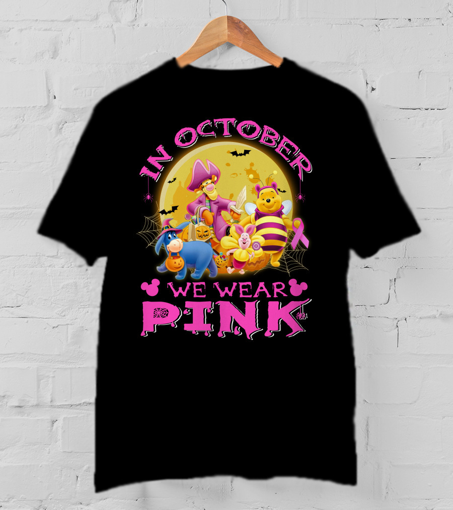 In October We Wear Pink Winnie The Pooh Halloween Breast Cancer Awareness T-Shirt