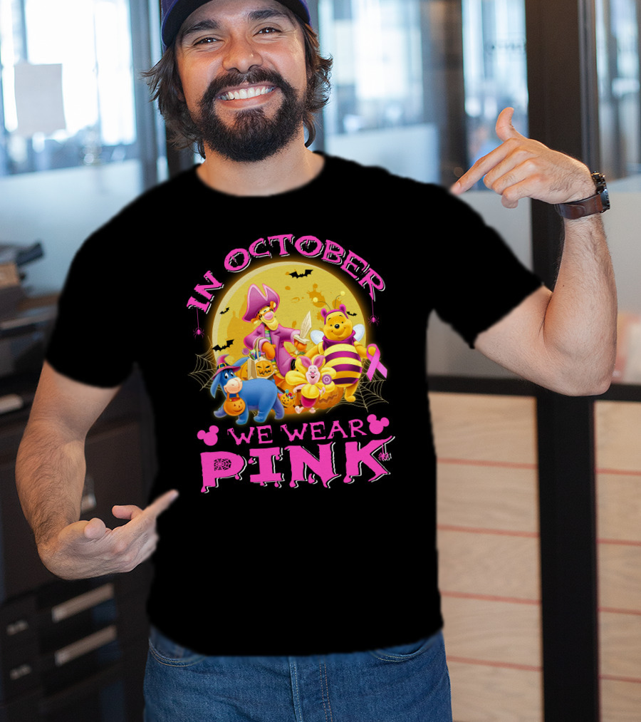 In October We Wear Pink Winnie The Pooh Halloween Breast Cancer Awareness T-Shirt