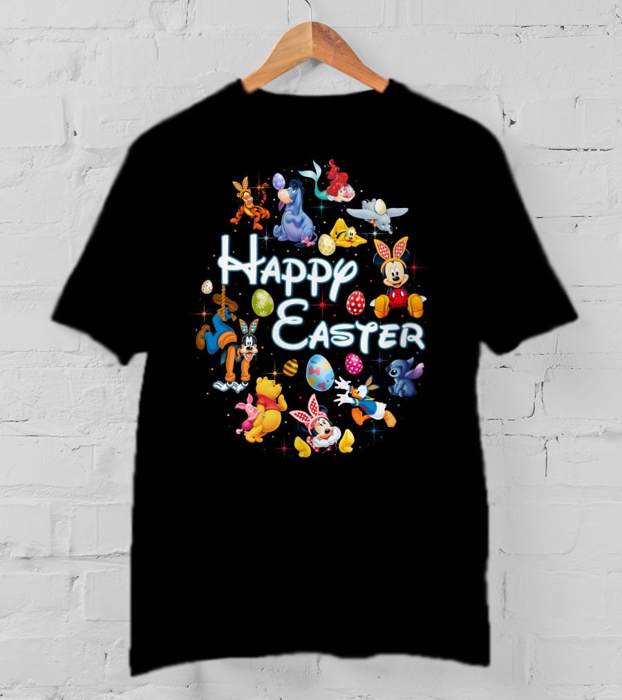 Happy Easter Disney Mickey Minnie Winnie Stitch Goofy Eeyore Ariel Dumbo Tigger T-Shirt
