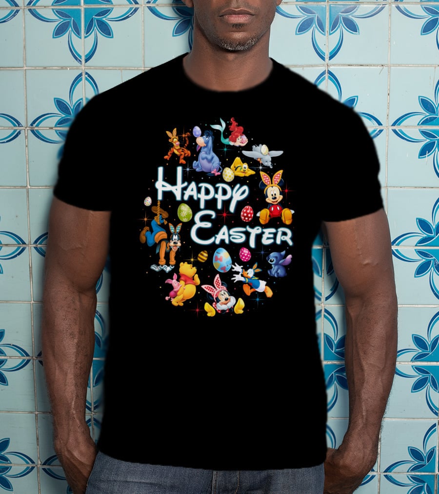 Happy Easter Disney Mickey Minnie Winnie Stitch Goofy Eeyore Ariel Dumbo Tigger T-Shirt