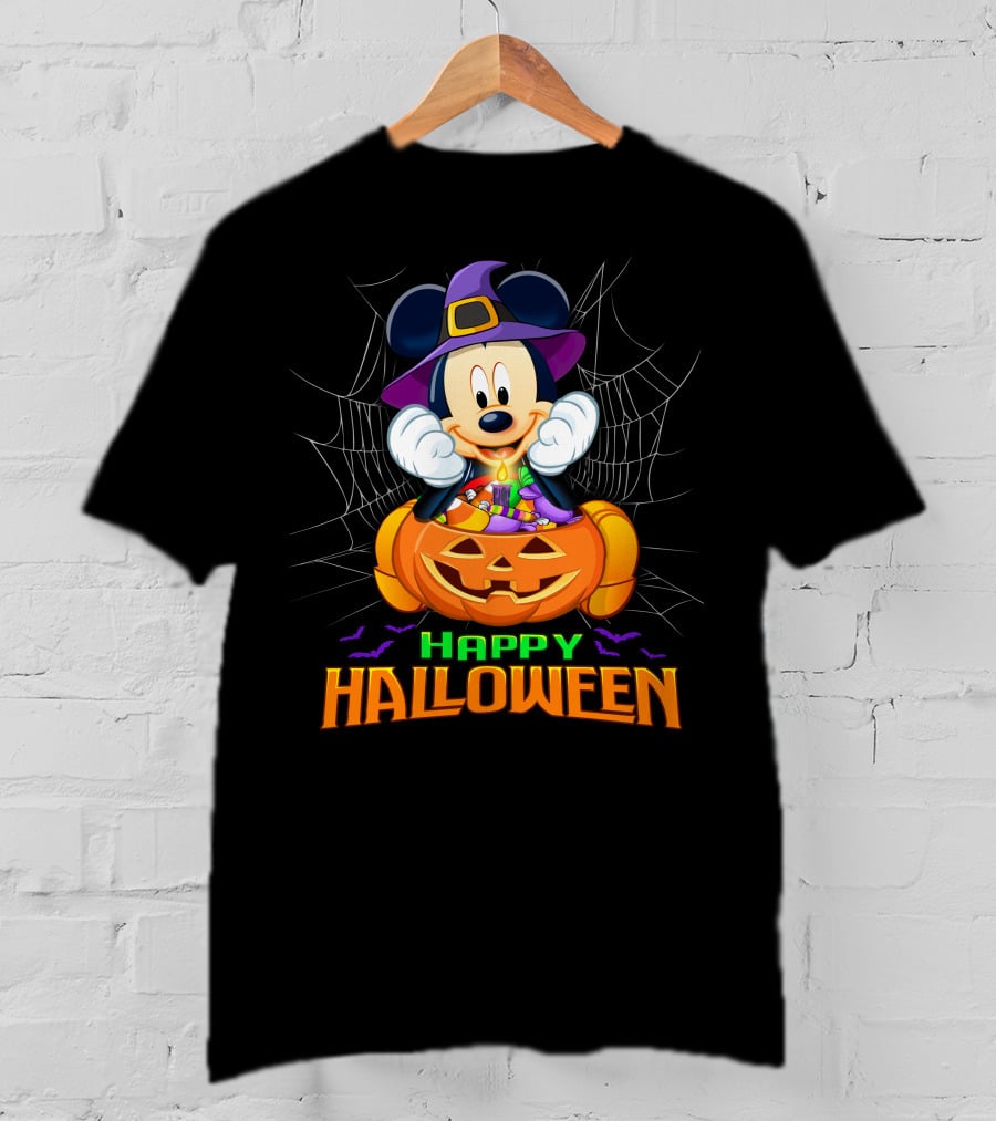 Happy Halloween Mickey Pumpkin And Spider Web T-Shirt