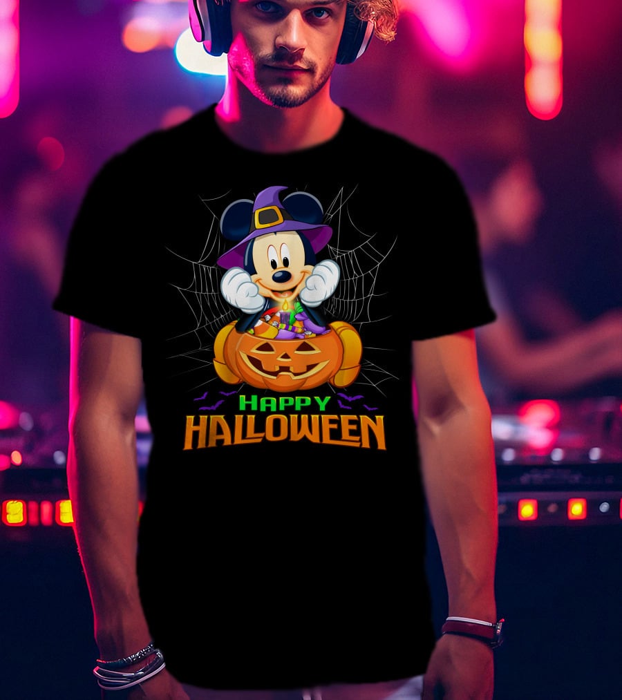 Happy Halloween Mickey Pumpkin And Spider Web T-Shirt