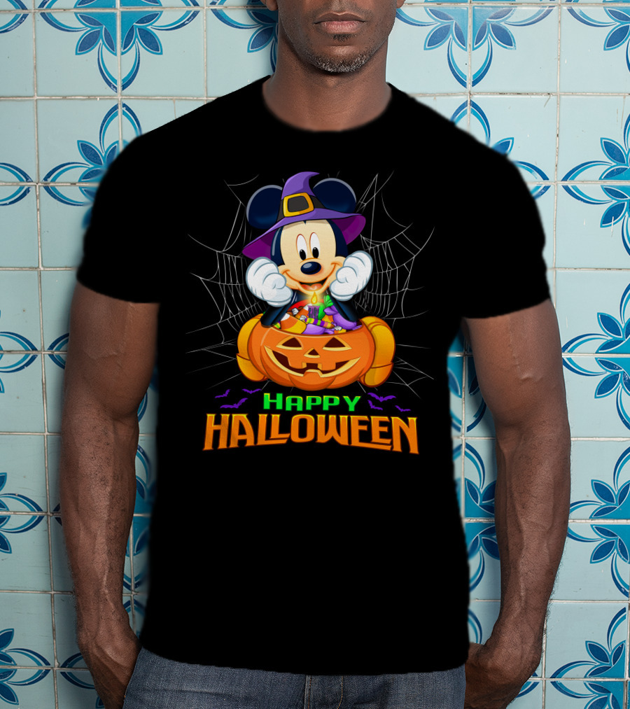 Happy Halloween Mickey Pumpkin And Spider Web T-Shirt