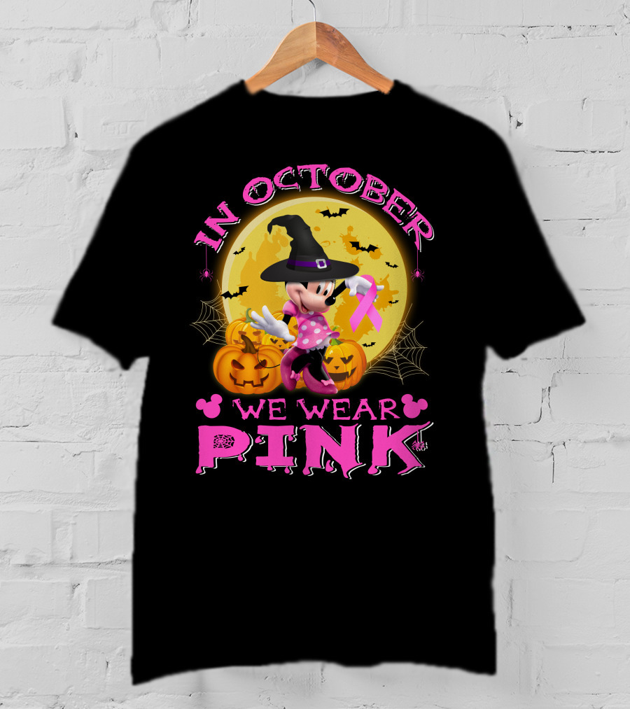 In October We Wear Pink Minnie Halloween Breast Cancer Awareness T-Shirt