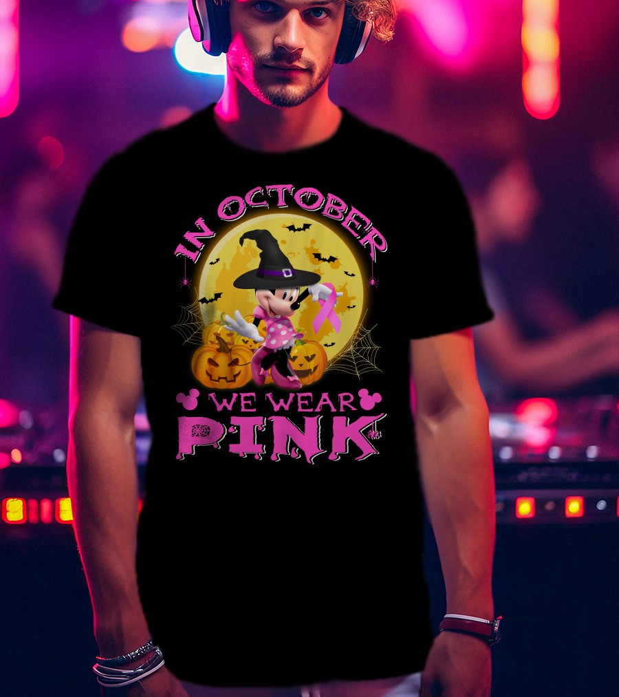 In October We Wear Pink Minnie Halloween Breast Cancer Awareness T-Shirt