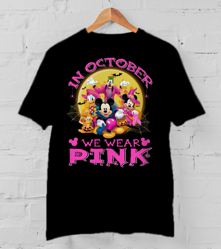 In October We Wear Pink Disney Halloween Characters T-Shirt