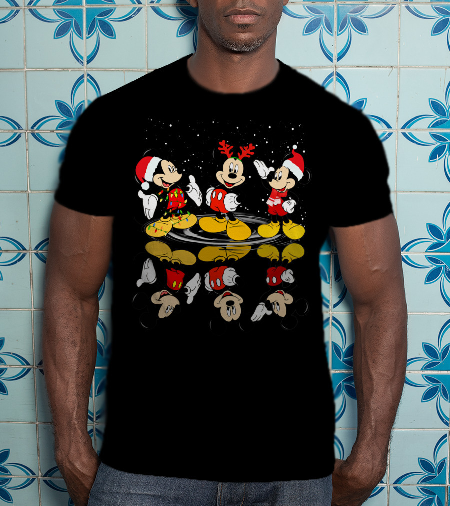 Mickey Mouse Christmas Santa Outfit Reflections T-Shirt