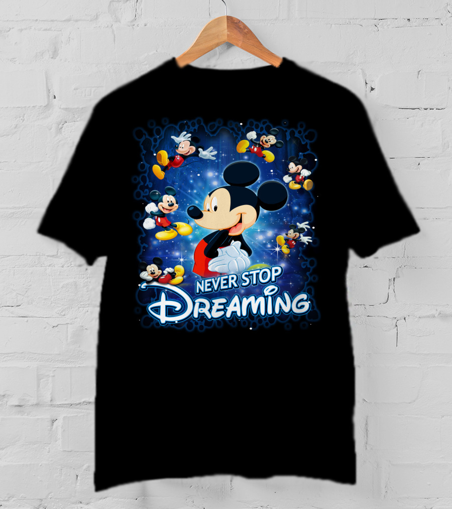 Never Stop Dreaming Mickey Mouse Disney Blue Stars T-Shirt