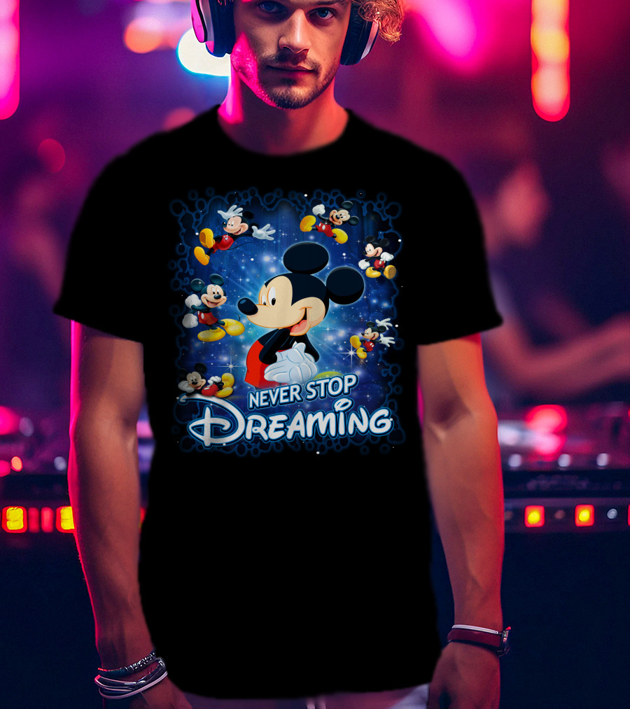 Never Stop Dreaming Mickey Mouse Disney Blue Stars T-Shirt