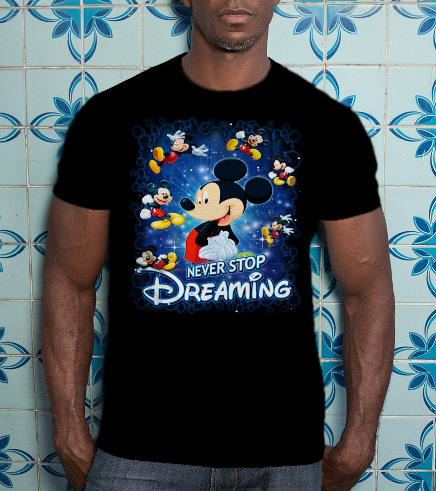 Never Stop Dreaming Mickey Mouse Disney Blue Stars T-Shirt