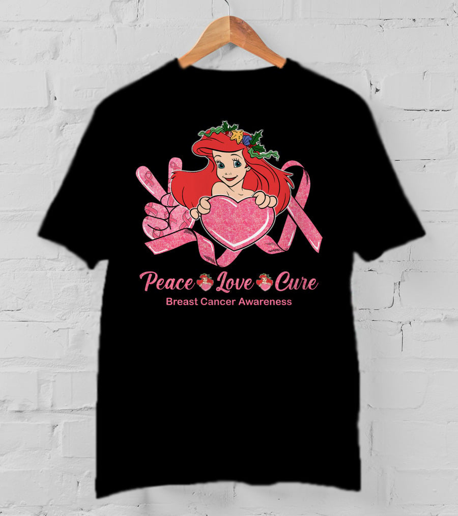 Peace Love Cure Ariel Breast Cancer Awareness T-Shirt