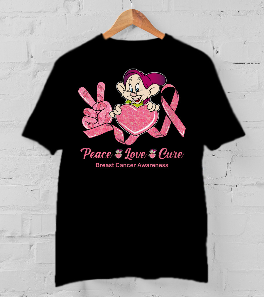 Peace Love Cure Dopey Breast Cancer Awareness T-Shirt