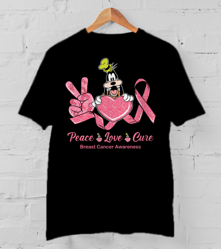 Peace Love Cure Goofy Breast Cancer Awareness T-Shirt