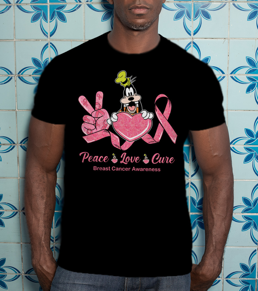 Peace Love Cure Goofy Breast Cancer Awareness T-Shirt