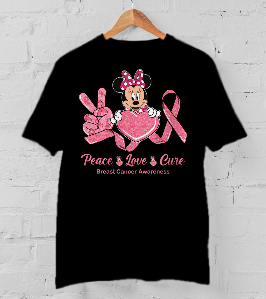 Peace Love Cure Minnie Breast Cancer Awareness T-Shirt