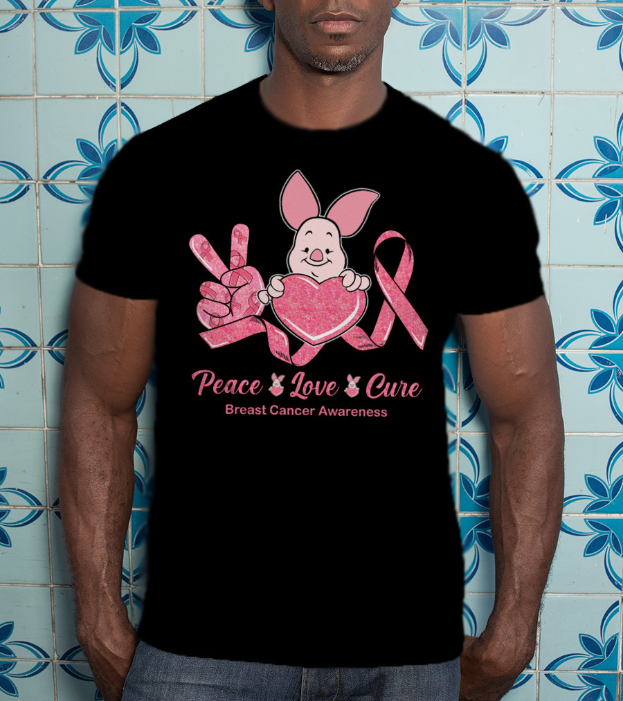Peace Love Cure Piglet Breast Cancer Awareness T-Shirt