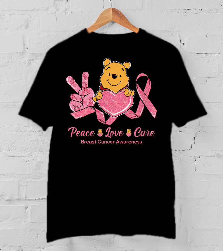 Peace Love Cure Pooh Breast Cancer Awareness T-Shirt