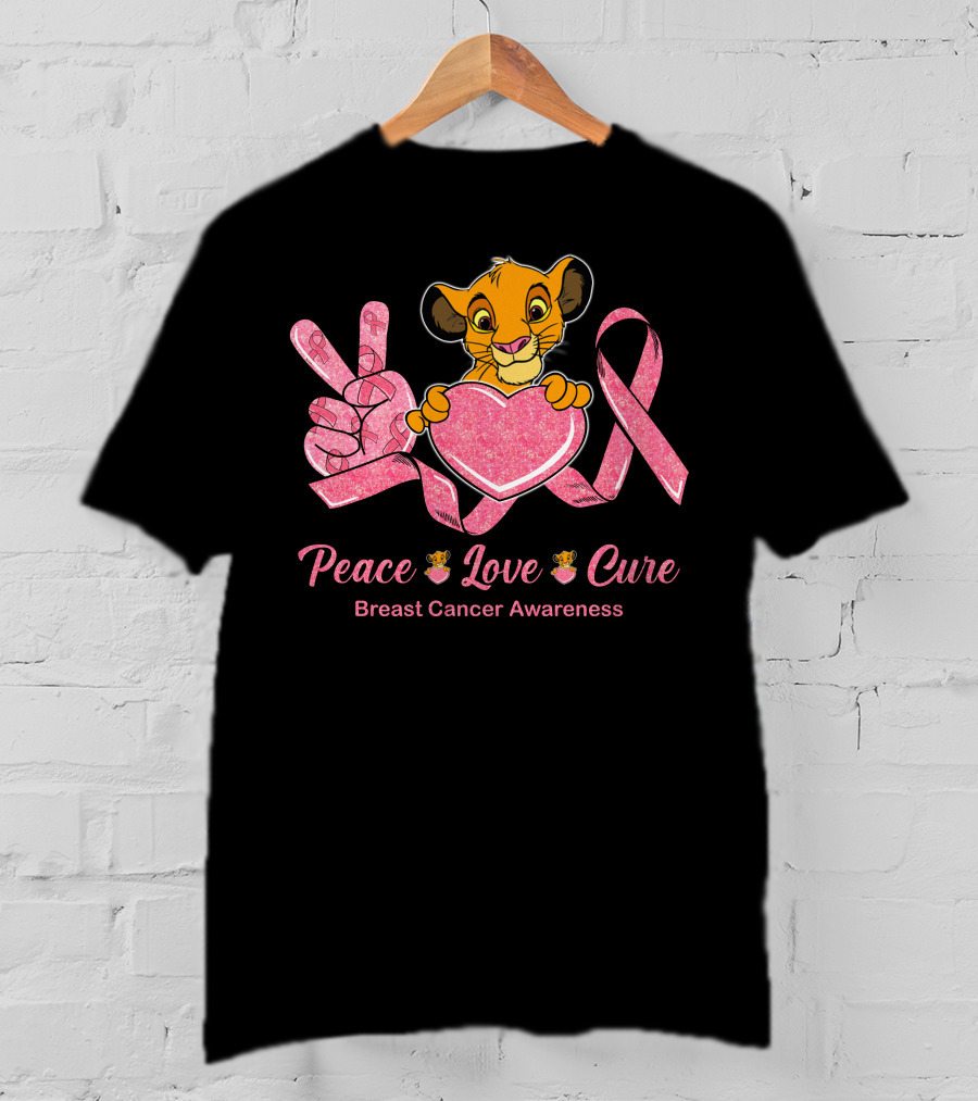 Peace Love Cure Simba Breast Cancer Awareness T-Shirt