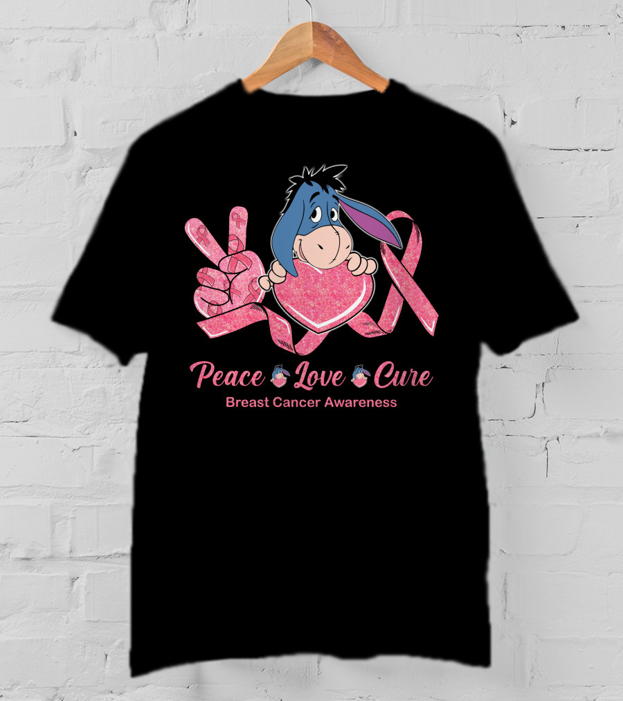 Peace Love Cure Eeyore Breast Cancer Awareness T-Shirt