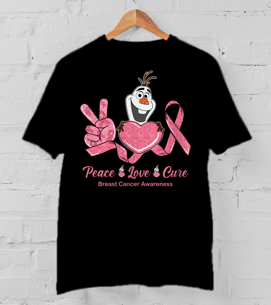 Peace Love Cure Breast Cancer Awareness Olaf T-Shirt