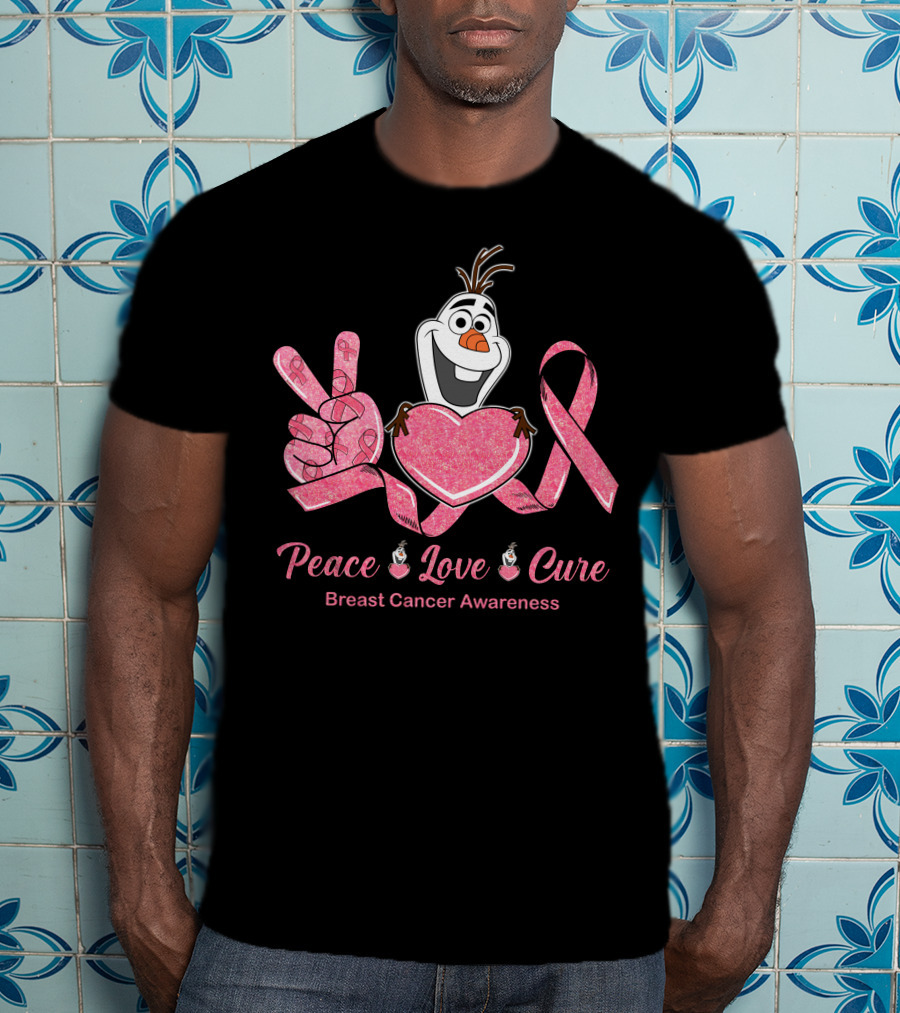 Peace Love Cure Breast Cancer Awareness Olaf T-Shirt