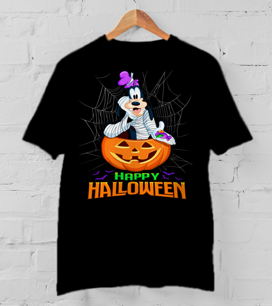 Goofy Happy Halloween Mummy Pumpkin And Candy T-Shirt
