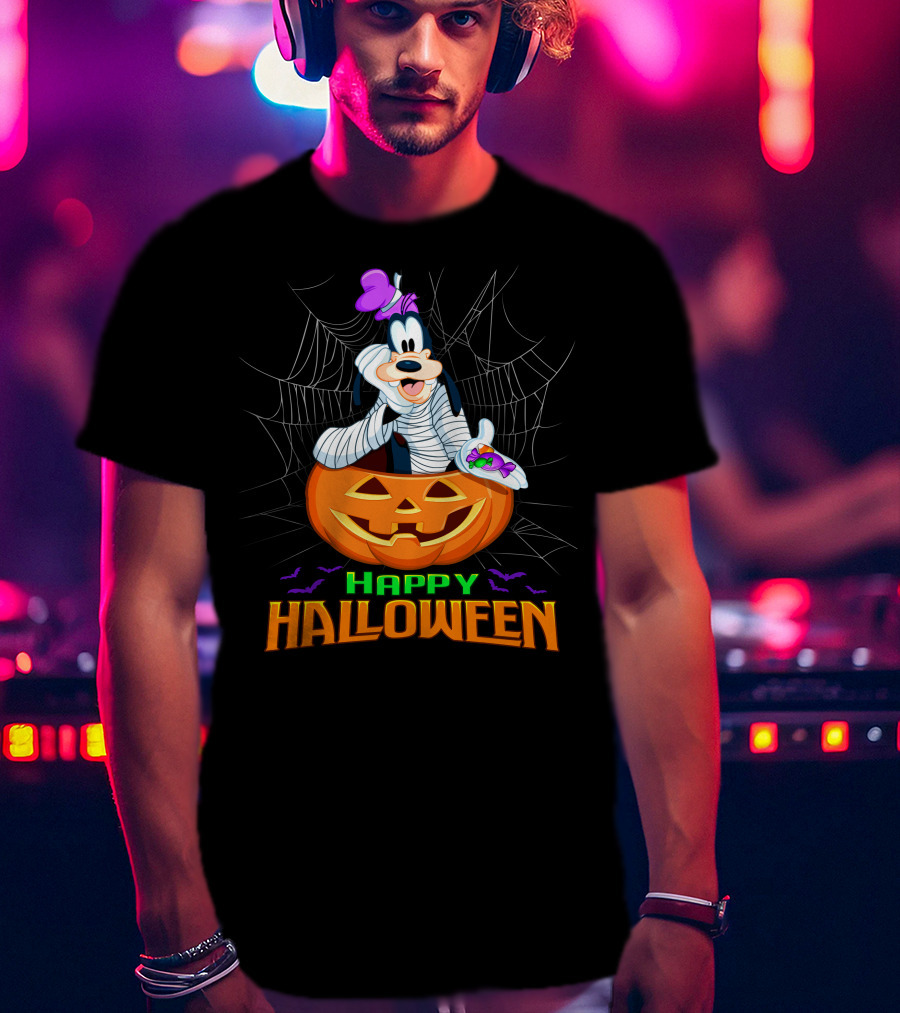 Goofy Happy Halloween Mummy Pumpkin And Candy T-Shirt